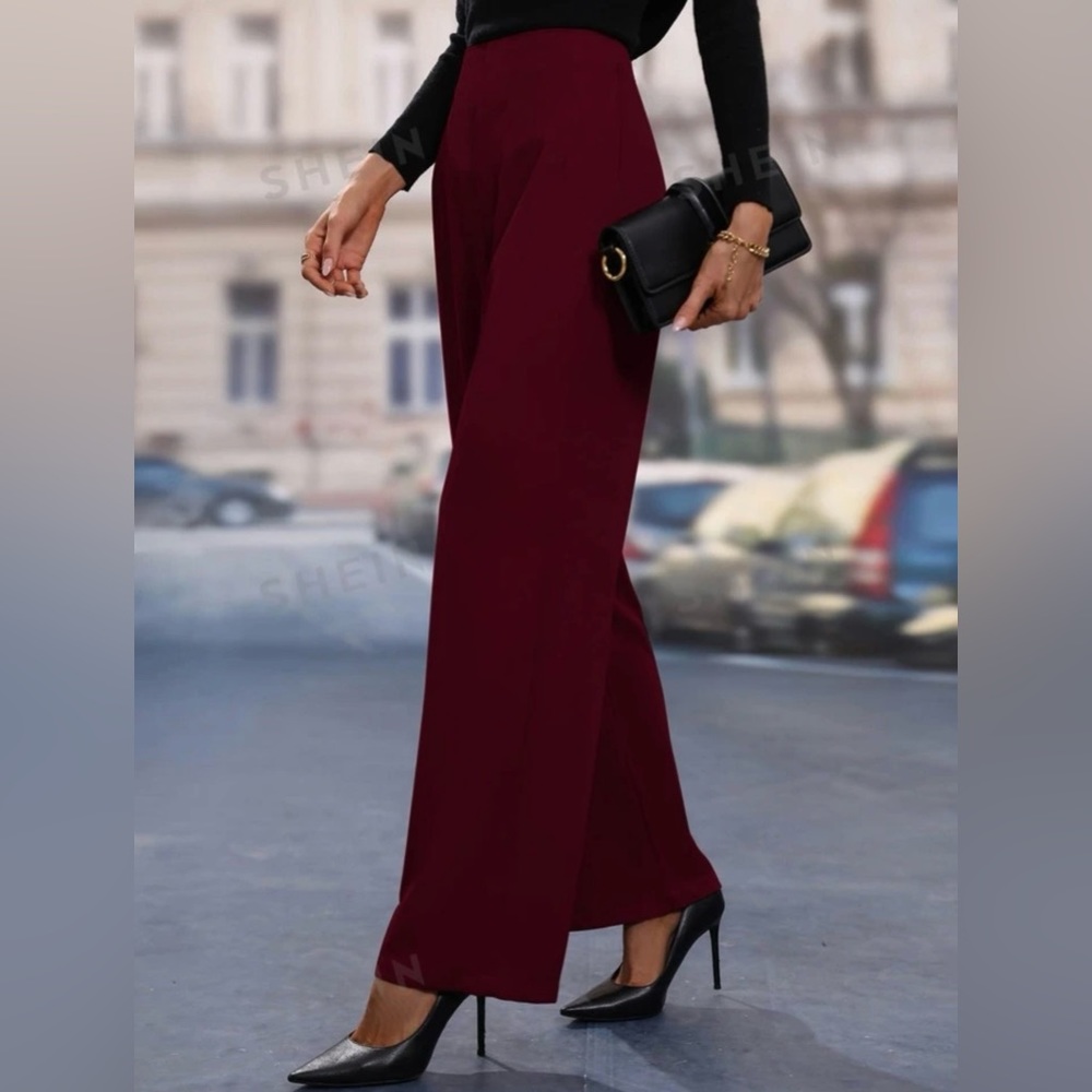 Wide Leg Pants - Burgundy